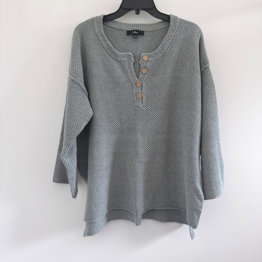 Lulus Sweater Waffle Knit Women Size S Grey Button Front Pullover